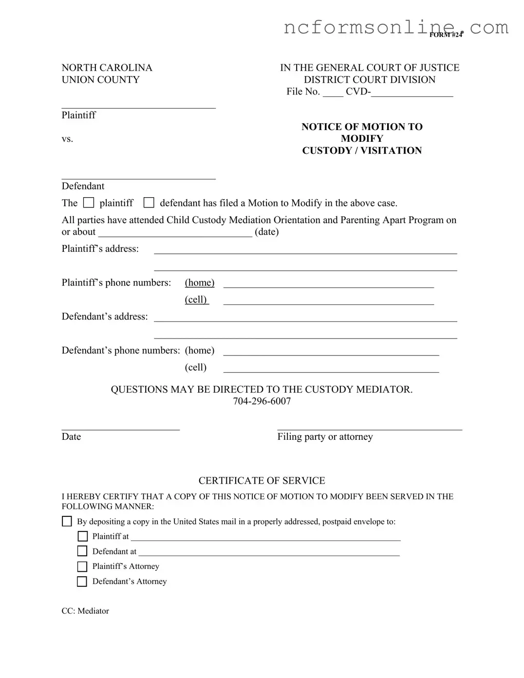 Free North Carolina 24 Form