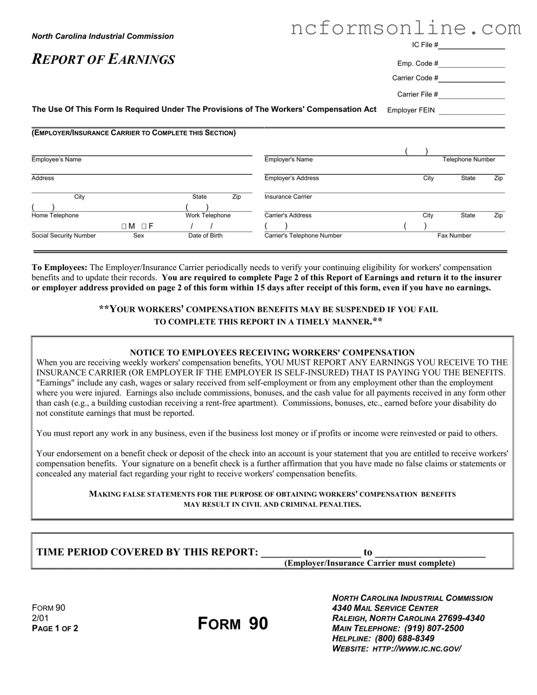 Free North Carolina 90 Form