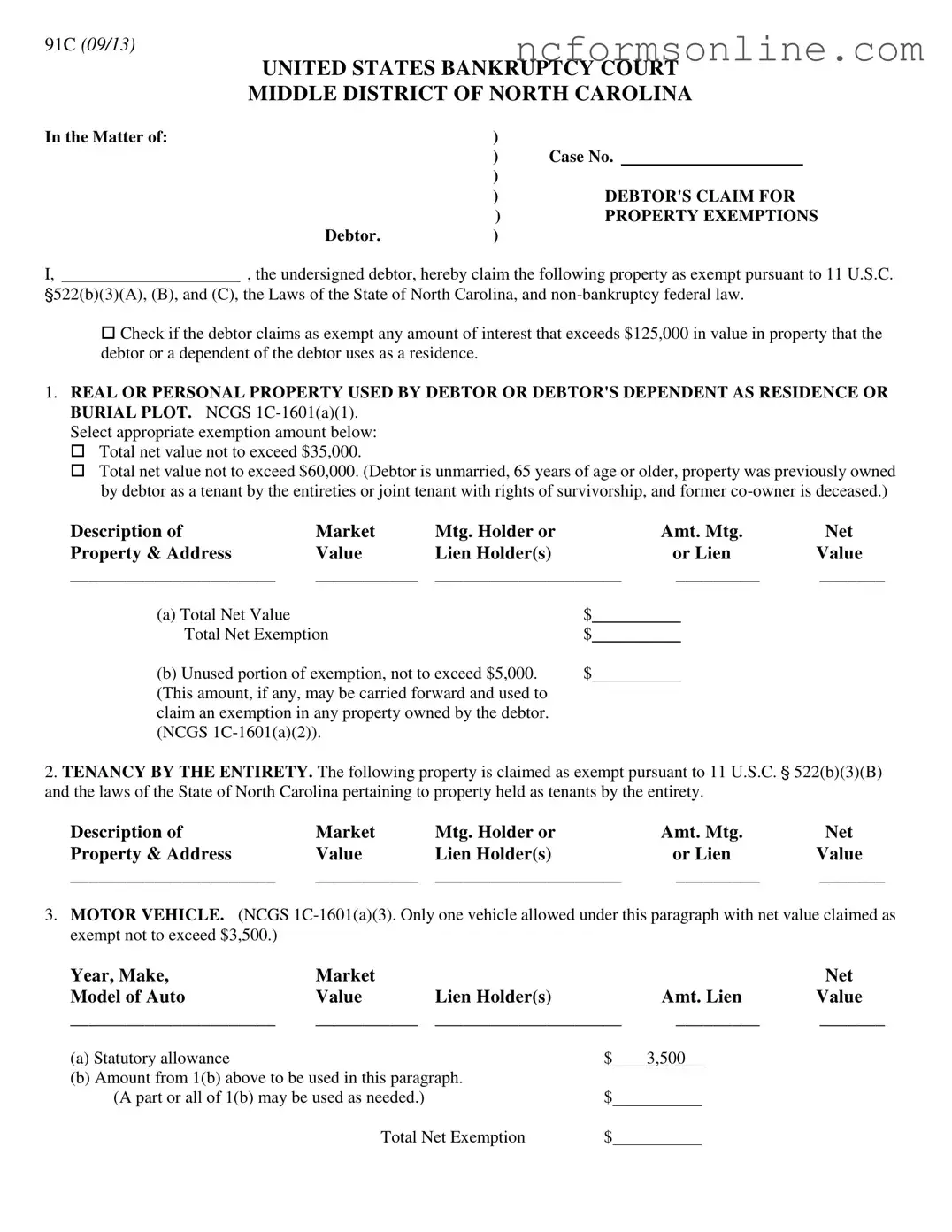 Free North Carolina 91C Form