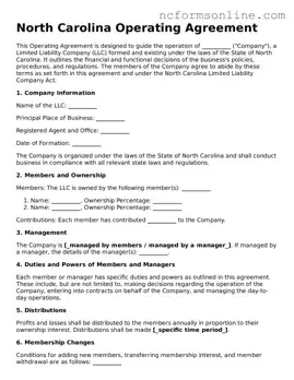 Blank  Operating Agreement Template for North Carolina