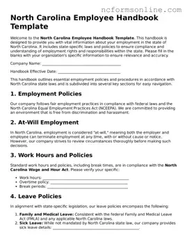 Blank  Employee Handbook Template for North Carolina