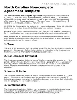 Blank  Non-compete Agreement Template for North Carolina