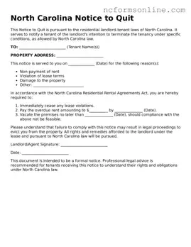 Blank  Notice to Quit Template for North Carolina