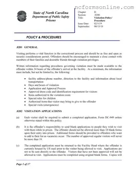 Free North Carolina Prison Application Form