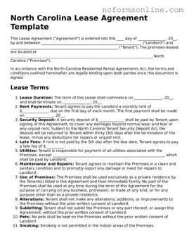 Blank  Lease Agreement Template for North Carolina